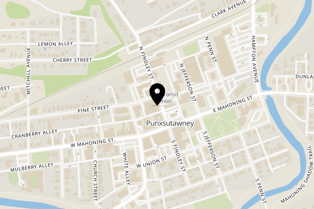 Map showing the location of Punxsy Pizza on 115 N Findley St in Punxsutawney